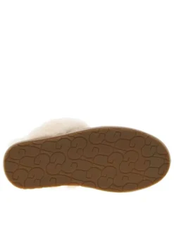 Mules en cuir taupe à talon plat pourvues de fausse fourrure