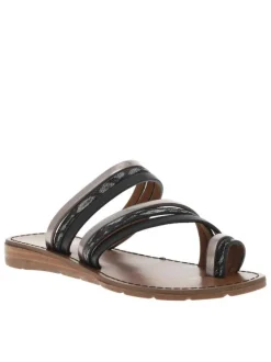Mules entre doigts Sema noires avec un talon compensé bas et multiples brides