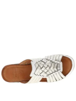 Mules Fanni en cuir blanches et dorées avec un talon semi-compensé