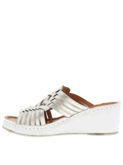 Mules Fanni en cuir blanches et dorées avec un talon semi-compensé