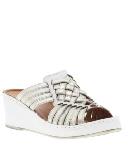 Mules Fanni en cuir blanches et dorées avec un talon semi-compensé