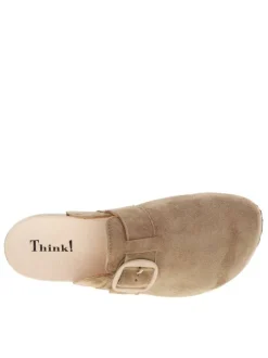 Mules fermées en cuir suède beige à bande auto-agrippante et boucle à ardillon