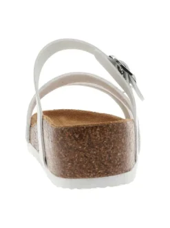 Mules Glitter en cuir argent à talon compensé bas et à boucle à ardillon