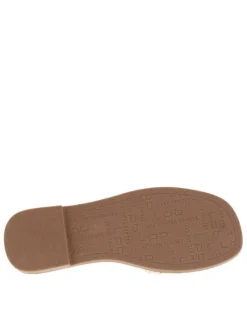 Mules Iolanda dorées avec logo métallique et une bride ajourée