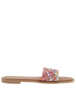 Mules Iolanda multicolores avec bride ajourée et logo métallique