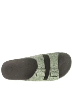 Mules kaki avec boucles à ardillon sur le cou-de-pied et paillettes