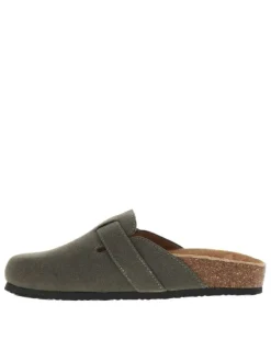 Mules kaki avec un talon plat et pourvues d'une boucle à ardillon