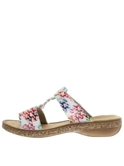 Mules multicolores à semelle compensée bas et à bandes auto-agrippantes