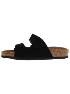 Mules Muriel en cuir noires à talon plat et à boucle à ardillon