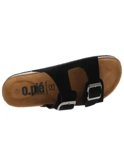Mules Muriel en cuir noires à talon plat et à boucle à ardillon