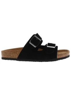 Mules Muriel en cuir noires à talon plat et à boucle à ardillon