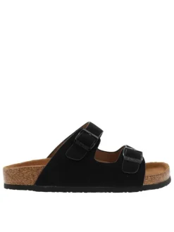 Mules noires avec talon plat et muni d'une fermetures avec boucles à ardillon
