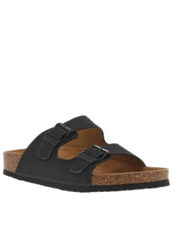 Mules noires avec talon plat et muni d'une fermetures avec boucles à ardillon