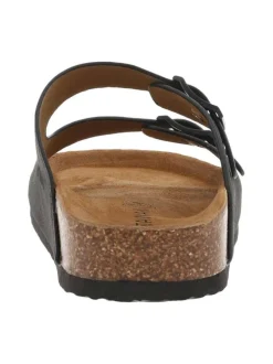 Mules noires avec talon plat et muni d'une fermetures avec boucles à ardillon