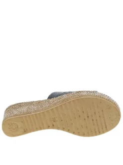 Mules noires et taupe à talon compensé texturé avec bout ouvert