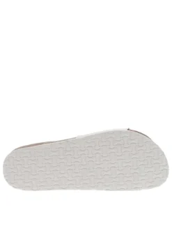 Mules Opaline blanches vernis avec un aspect liège et logo embossé sur le côté