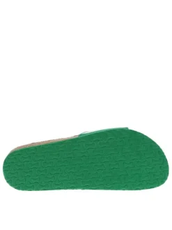 Mules Opaline vertes vernis avec logo embossé et détail aspect liège