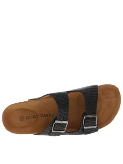 Mules Orphee noires en cuir à motif peau de crocodile all over