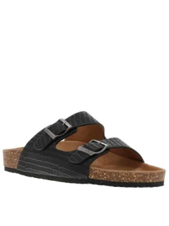 Mules Orphee noires en cuir à motif peau de crocodile all over