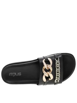 Mules ouvertes en cuir noir à semelle plate