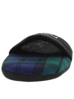 Mules ouvertes et rembourrées noires et à motifs Tratan vert sombre, à semelle plate, Made in France