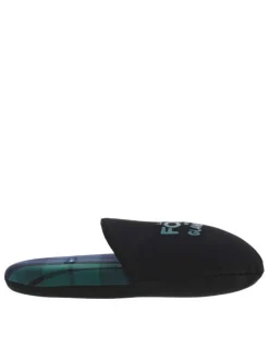 Mules ouvertes et rembourrées noires et à motifs Tratan vert sombre, à semelle plate, Made in France