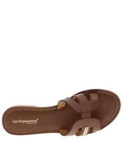 Mules à talon plat Damia marrons en cuir avec bride unique sur la tige