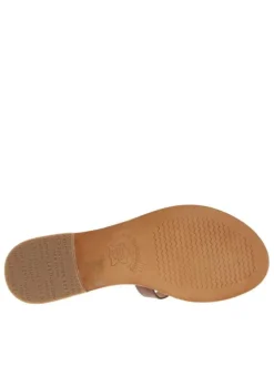 Mules à talon plat Damia marrons en cuir avec bride unique sur la tige