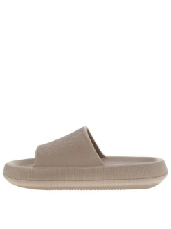 Mules taupe avec un talon plateforme et un revêtement texturé