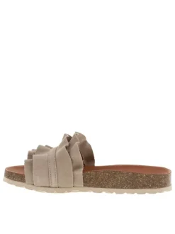 Mules taupe en cuir avec un talon compensé bas et semelle cuvette