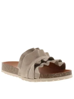Mules taupe en cuir avec un talon compensé bas et semelle cuvette