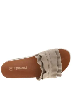 Mules taupe en cuir avec un talon compensé bas et semelle cuvette