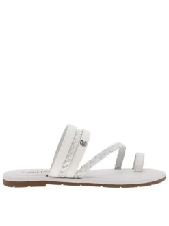 Mules Tifa blanches à talon plat avec brides tressées et un entre-doigt