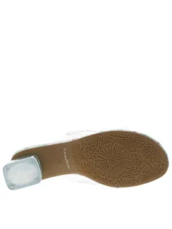 Mules turquoise à talon décroché moyen avec imprimé floral et perles blanches