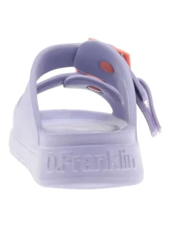 Mules violettes à semelle plate avec une fermeture à boucle à ardillon