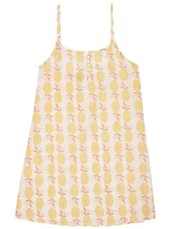 Nuisette en coton jaune imprimé ananas avec une coupe évasée et un col rond