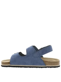 Nu-pieds bleu marine avec 2 boucles à ardillon et un aspect liège