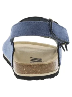 Nu-pieds bleu marine avec 2 boucles à ardillon et un aspect liège