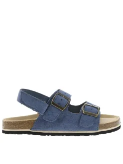 Nu-pieds bleu marine avec 2 boucles à ardillon et un aspect liège