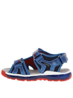Nu-pieds bleues à semelle plate et à bandes auto-agrippantes