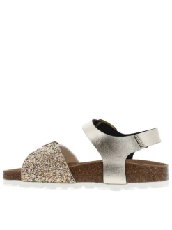 Nu-pieds dorés avec des boucles à ardillon et bride avant en sequins