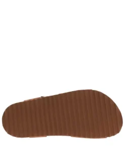 Nu-pieds marron avec un aspect liège et 2 boucles à ardillon