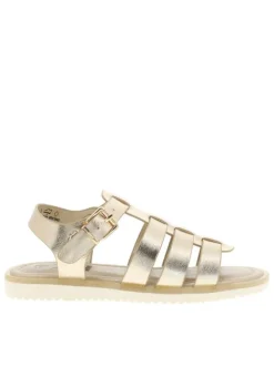 Nu-pieds or avec un talon plat et une boucle à ardillon dorée