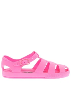 Nu-pieds rose fluo avec semelle intérieure amovible et une boucle à ardillon