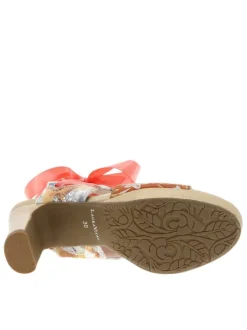 Nu-pieds abricots à talon décroché haut avec fermeture à lacets et zip latéral