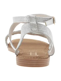 Nu-pieds argentés avec le logo métallique et une boucle à ardillon