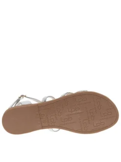 Nu-pieds argentés avec le logo métallique et une boucle à ardillon