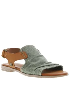 Nu-pieds aspect jean vert à talon décroché bas et bande auto-agrippante