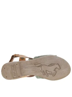 Nu-pieds aspect jean vert à talon décroché bas et bande auto-agrippante