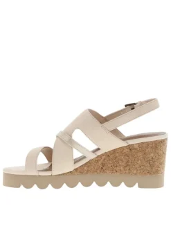 Nu-pieds beiges aspect liège avec boucle à ardillon et talon compensé haut